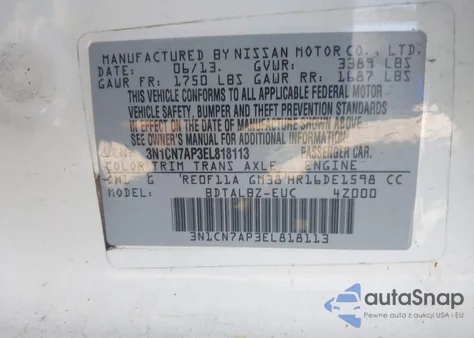 2014 Nissan Versa 1.6 Sv from USA, damaged, VIN 3N1CN7AP3EL818113